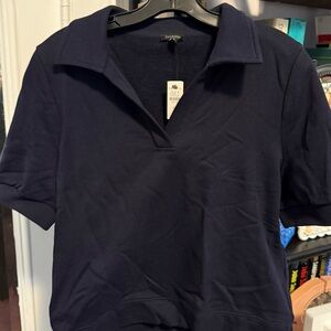 Talbots Navy Short Sleeve Top polo style. Lightweight sweatshirt weight